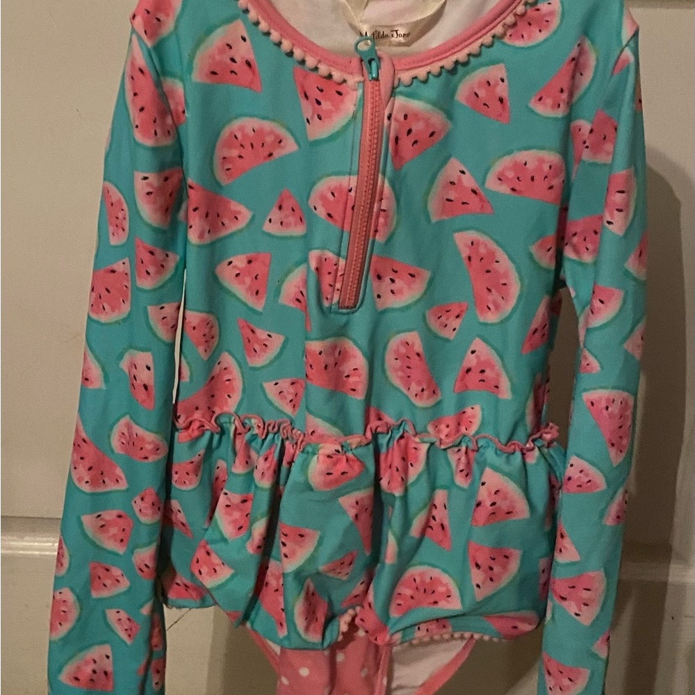 Matilda Jane Pink & Aqua Watermelon Zip-Front Swim Top